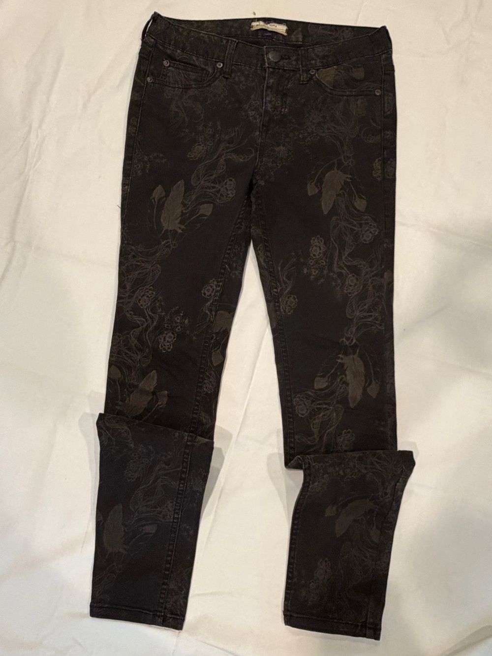 Free People Women’s Brown & Light Brown Abstract Feather & Flowers Jeans Size 28